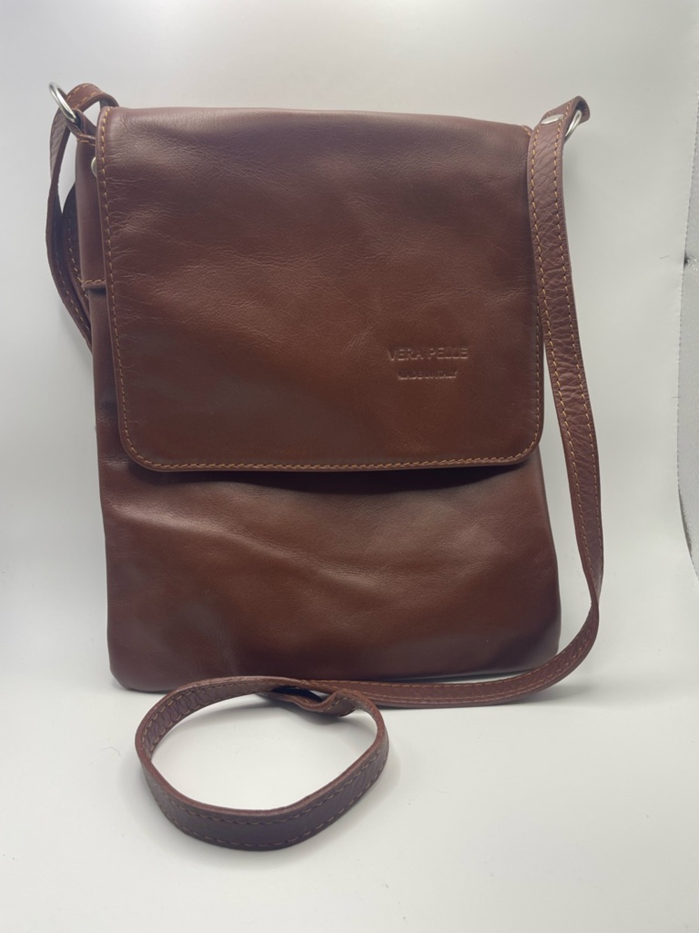 Vera Pelle Brown Leather Crossbody Bag - Classic Women's Shoulder‎ Bag